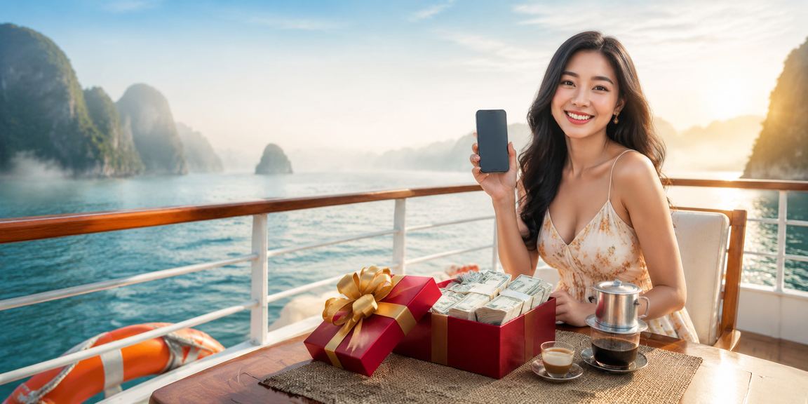 Người chơi đăng ký tài khoản casino trực tuyến tại Việt Nam bên vịnh Hạ Long